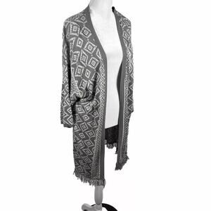 Skies are Blue Stitch Fix Grey White Cardigan Sweater Duster Large Casual